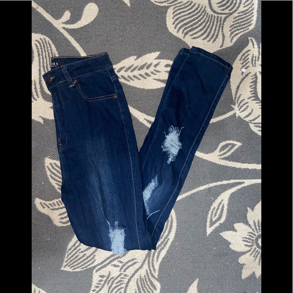 High waisted distressed denim